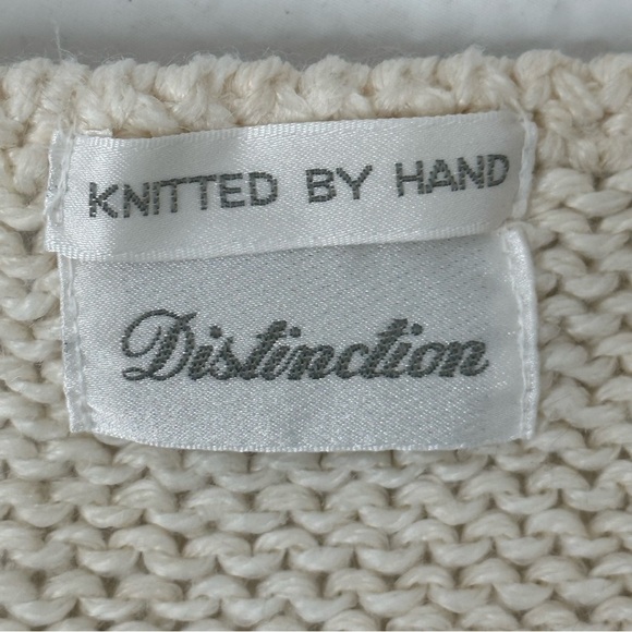 Vintage Distinction Ivory Chunky Hand Knit Crew Neck Sweater Sz L - Picture 3 of 10